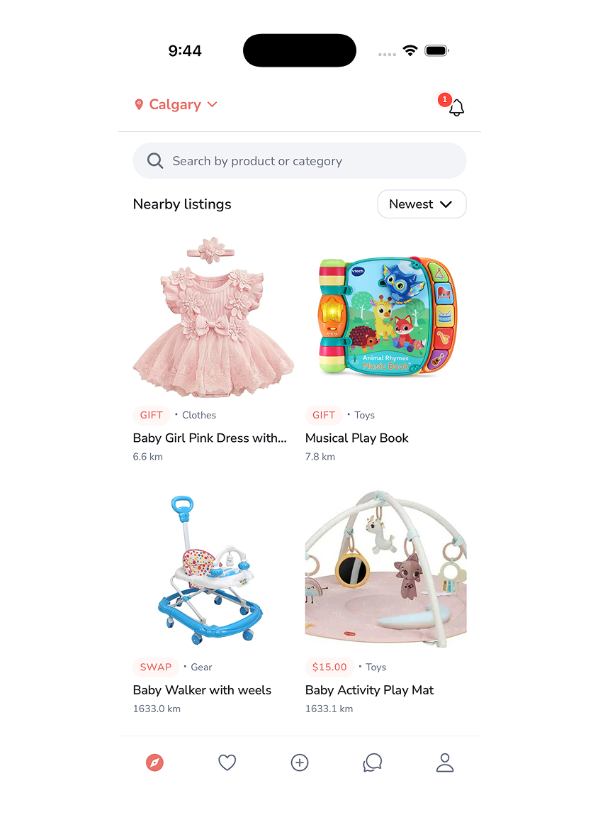 Givehood discover feed — nearby listings